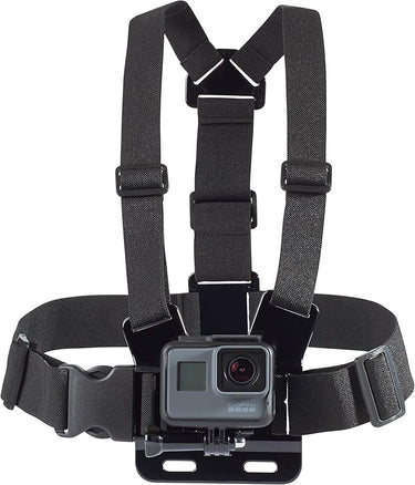Amazon Basics - Verstellbares Brustgurt-Halterungsset für GoPro- und Actionkameras, Leicht & Bequem, Schwarz